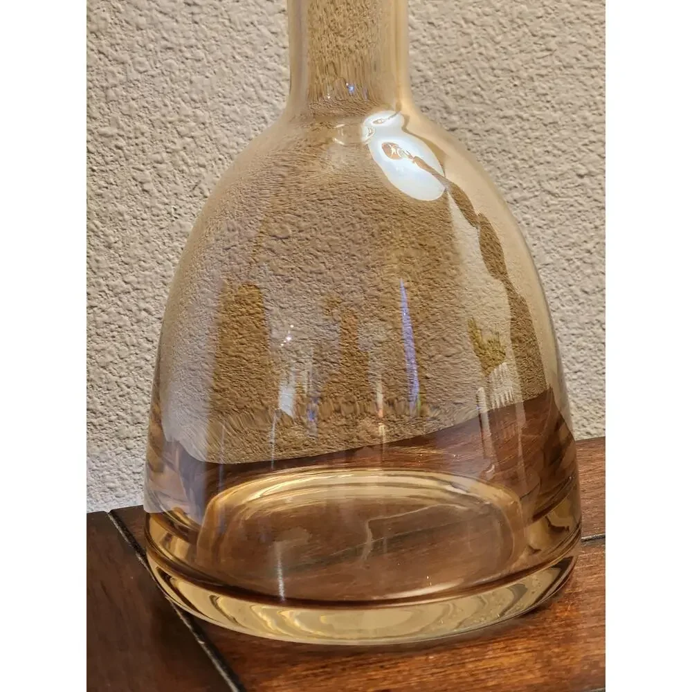 Vintage Amber Iridescent Glass Wine Liquor Decanter with Stopper Barware 11.5